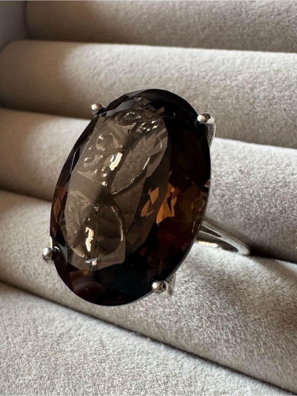 D’Joy 925 Sterling Silver Huge Smoky Quartz Statement Ring Size 10